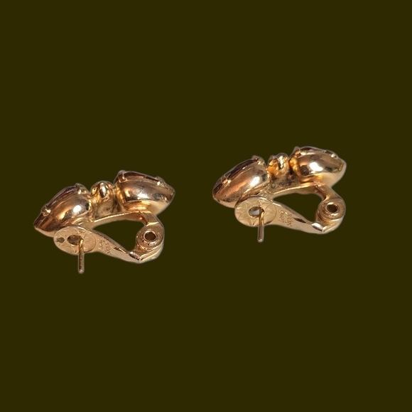 Vintage Lewis Segal Amber Glass Rhinestone Pierced Earrings - Picture 4 of 7